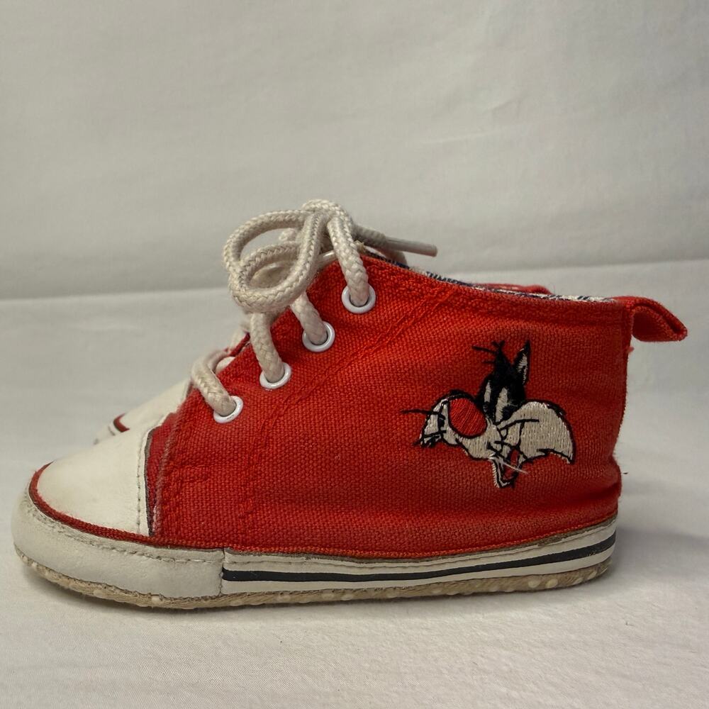 VTG Acme Baby Shoes Size 3 Sylvester Looney Tunes 80s 90s Red High Top Sneakers - Picture 8 of 13
